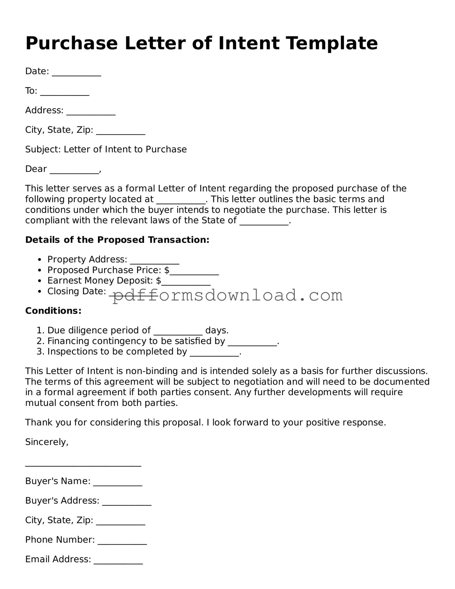 Official Purchase Letter of Intent Document