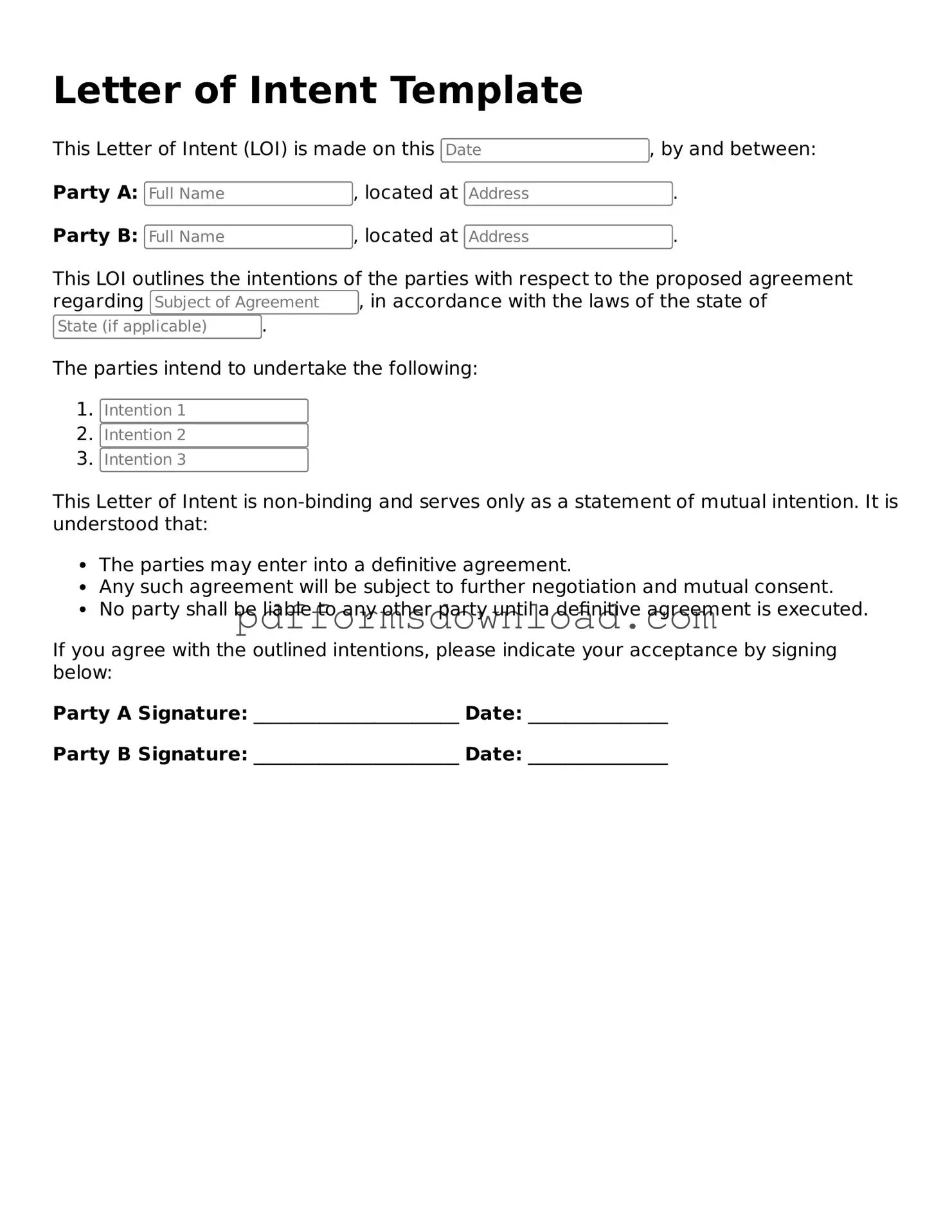 Official Letter of Intent Document