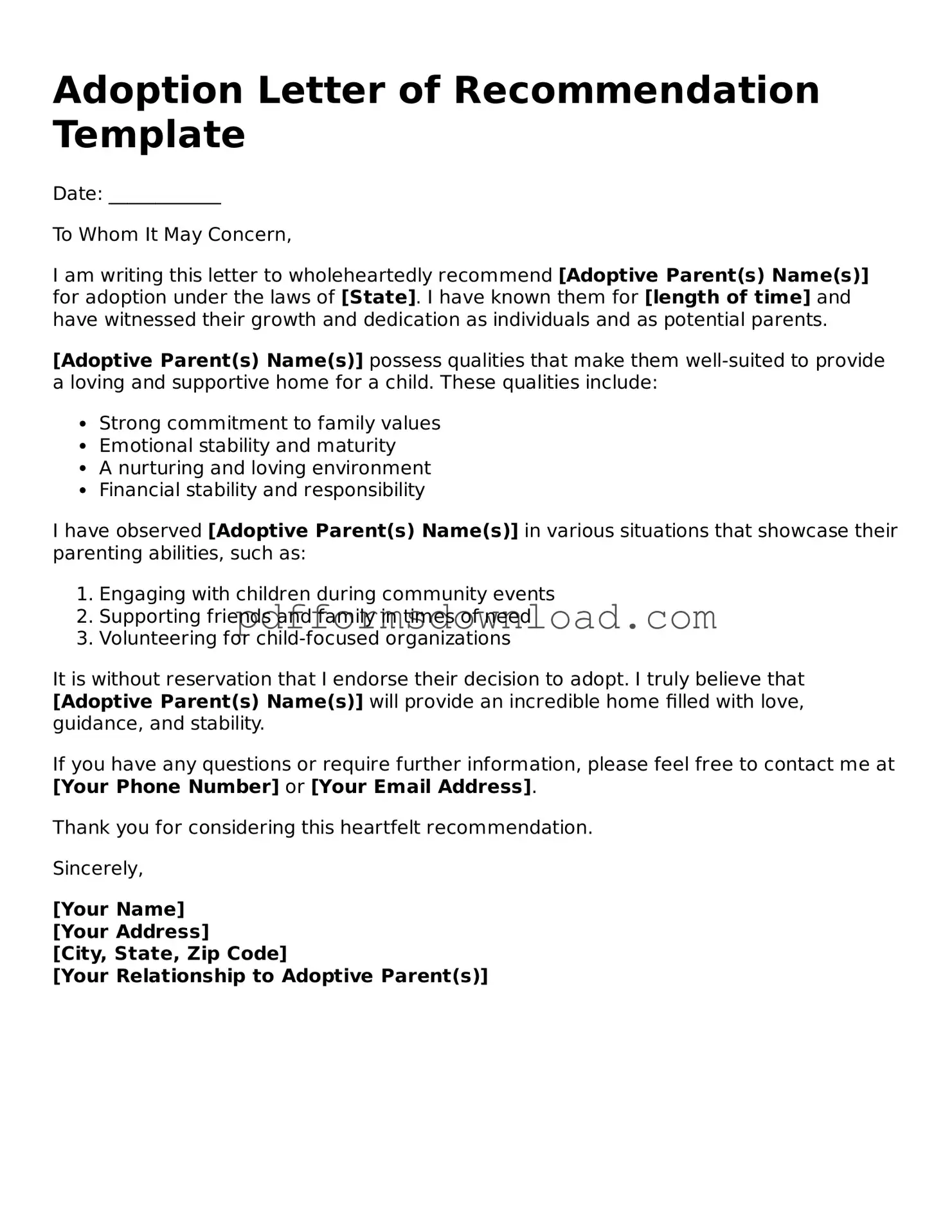 Official Adoption Letter of Recommendation Document