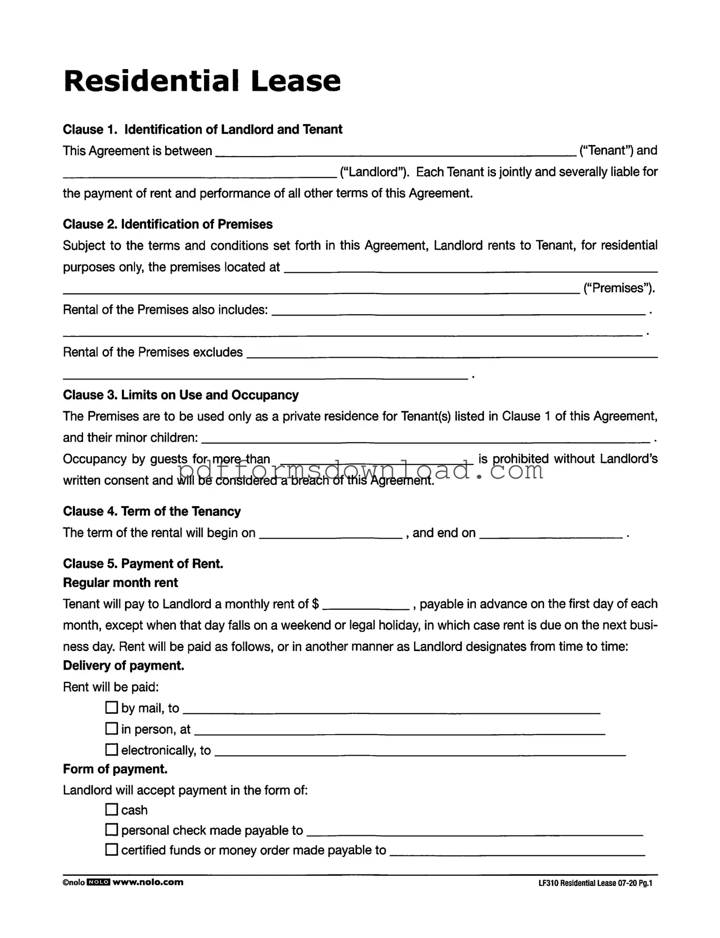Download Lf310 Residential Lease Template