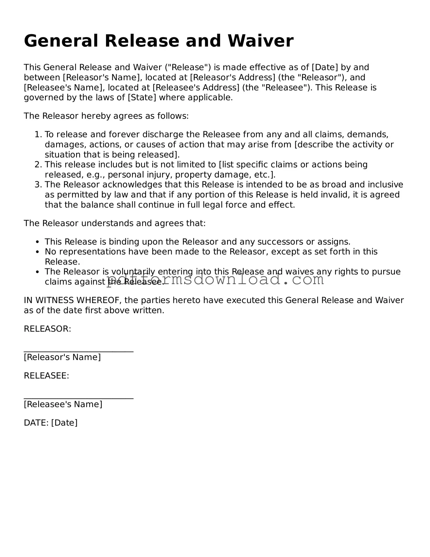 Official General Release and Waiver Document