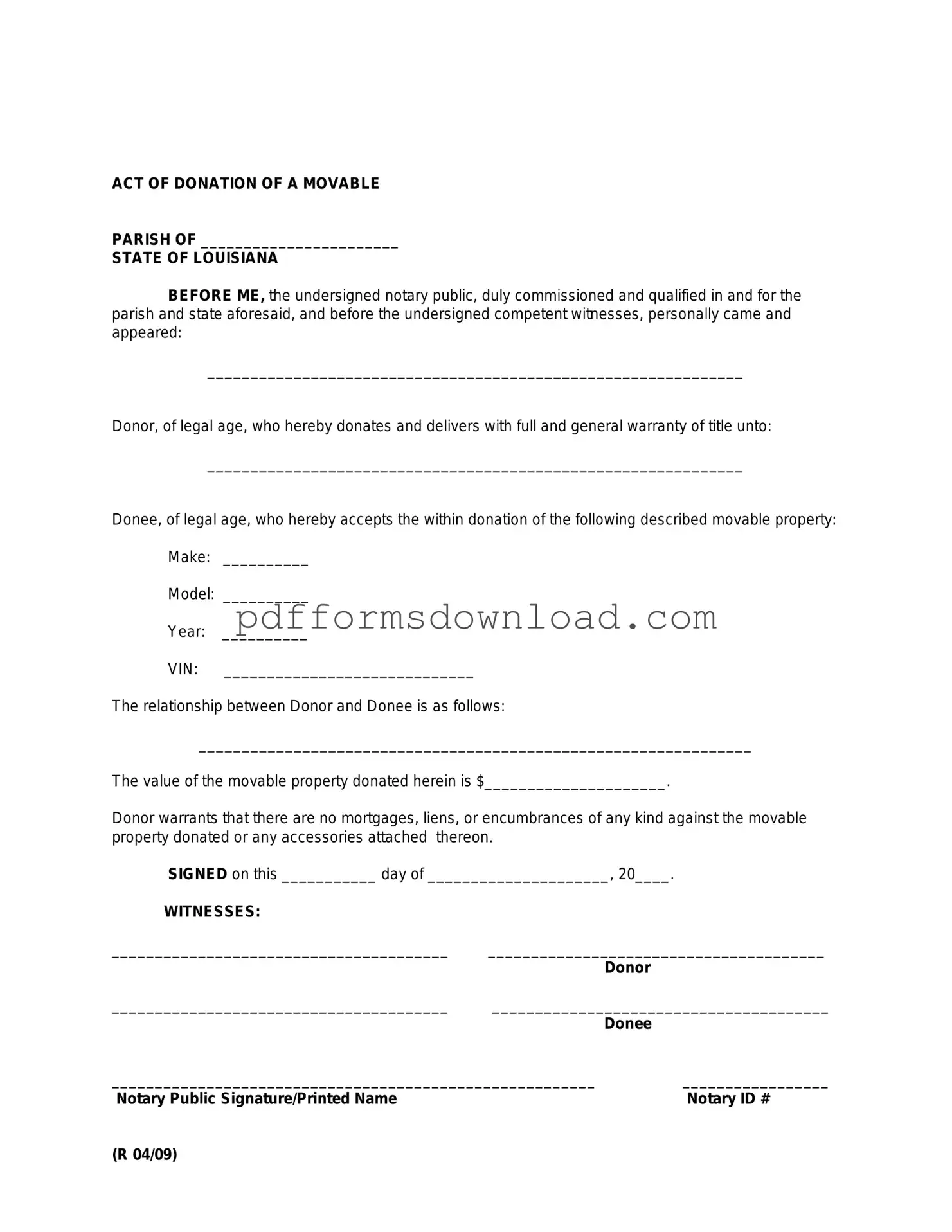Download Louisiana act of donation Template