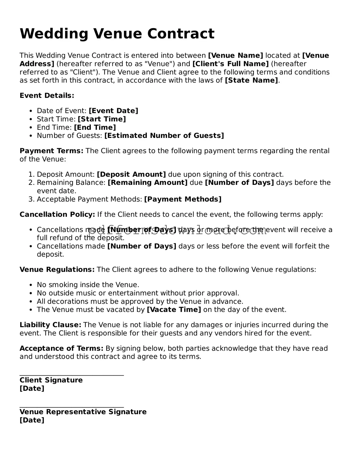 Official Wedding Venue Contract Document