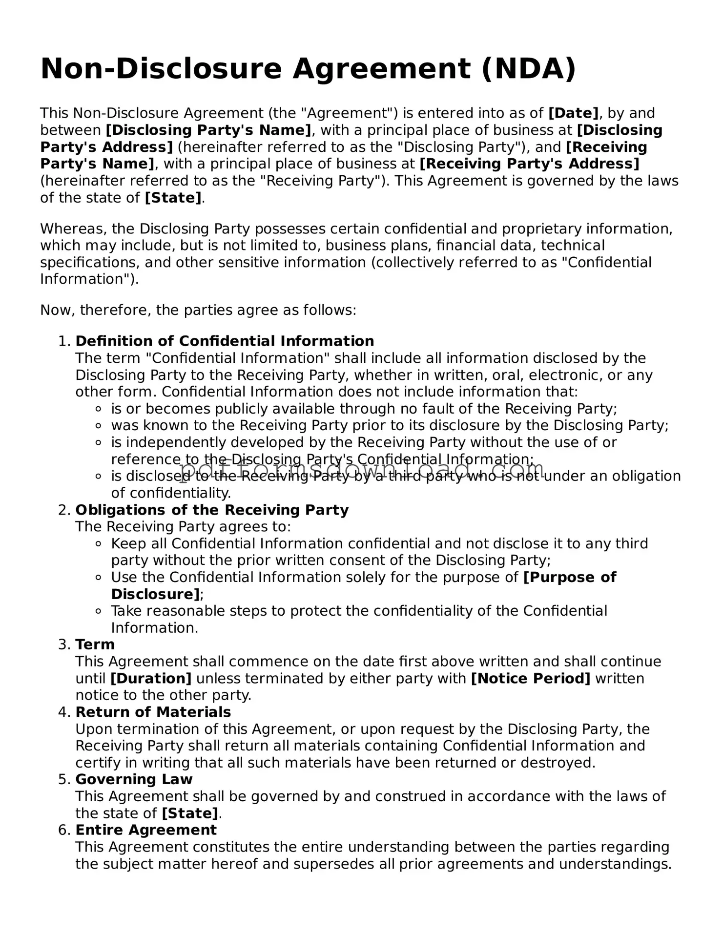 Official Non-disclosure Agreement Document