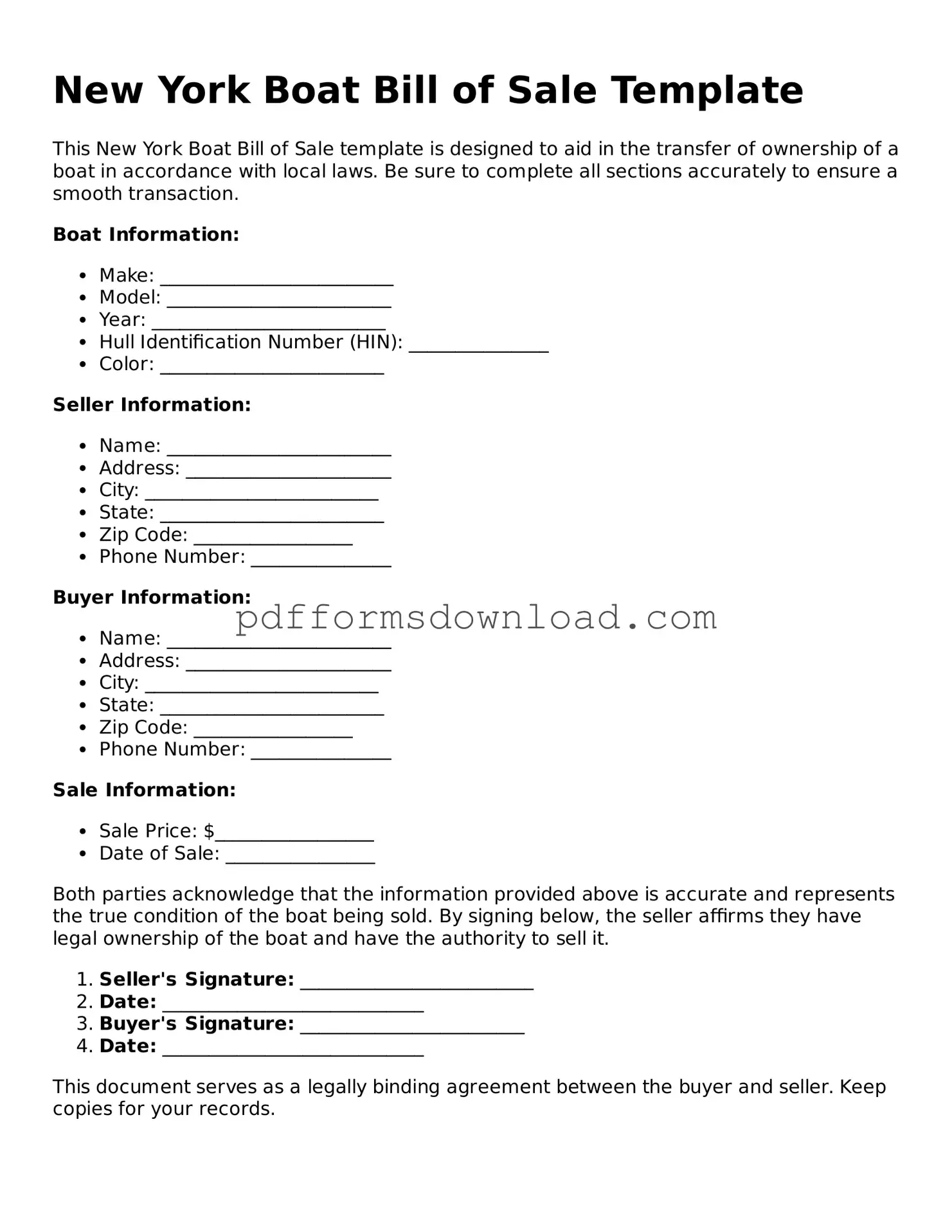 Printable New York Boat Bill of Sale Form