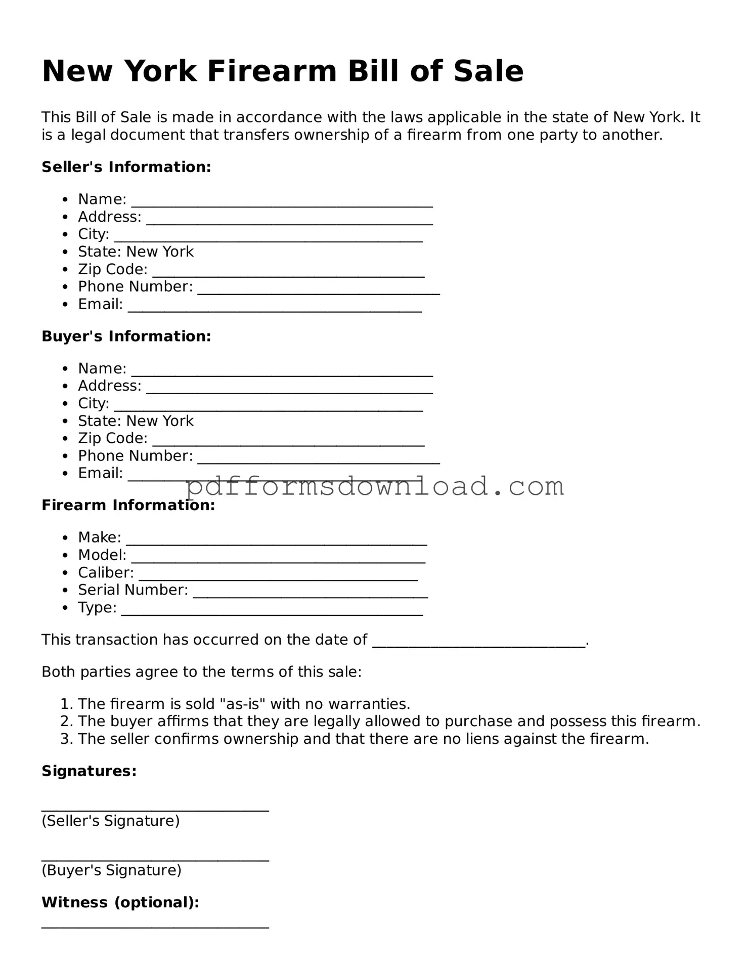 Printable New York Firearm Bill of Sale Form