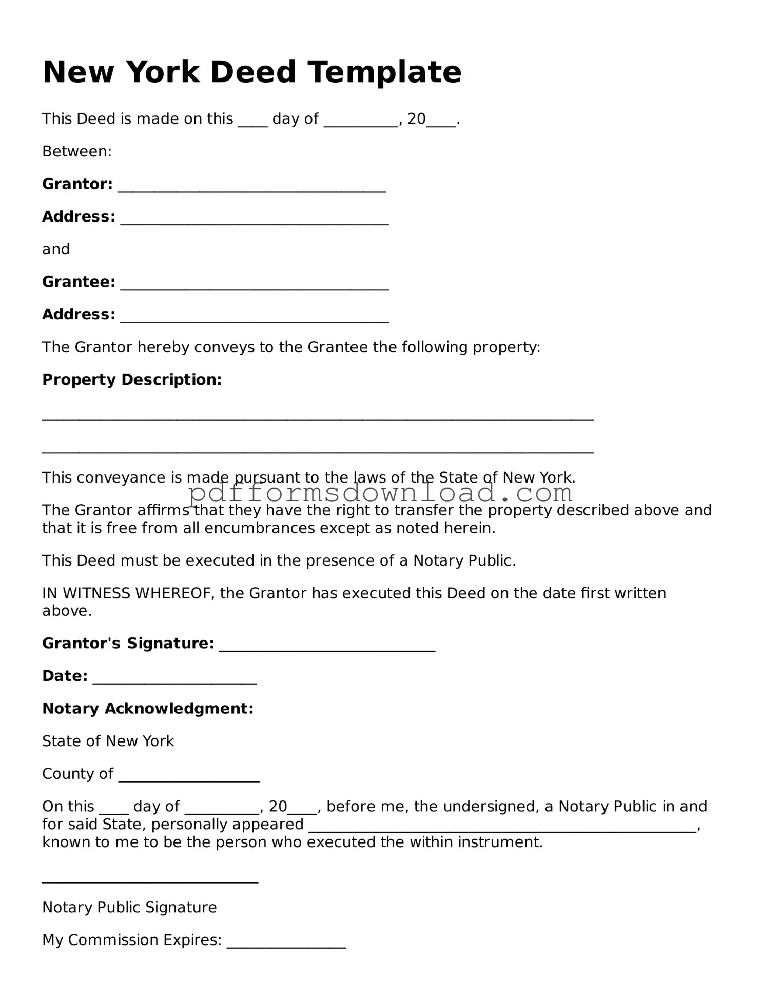 Printable New York Deed Form