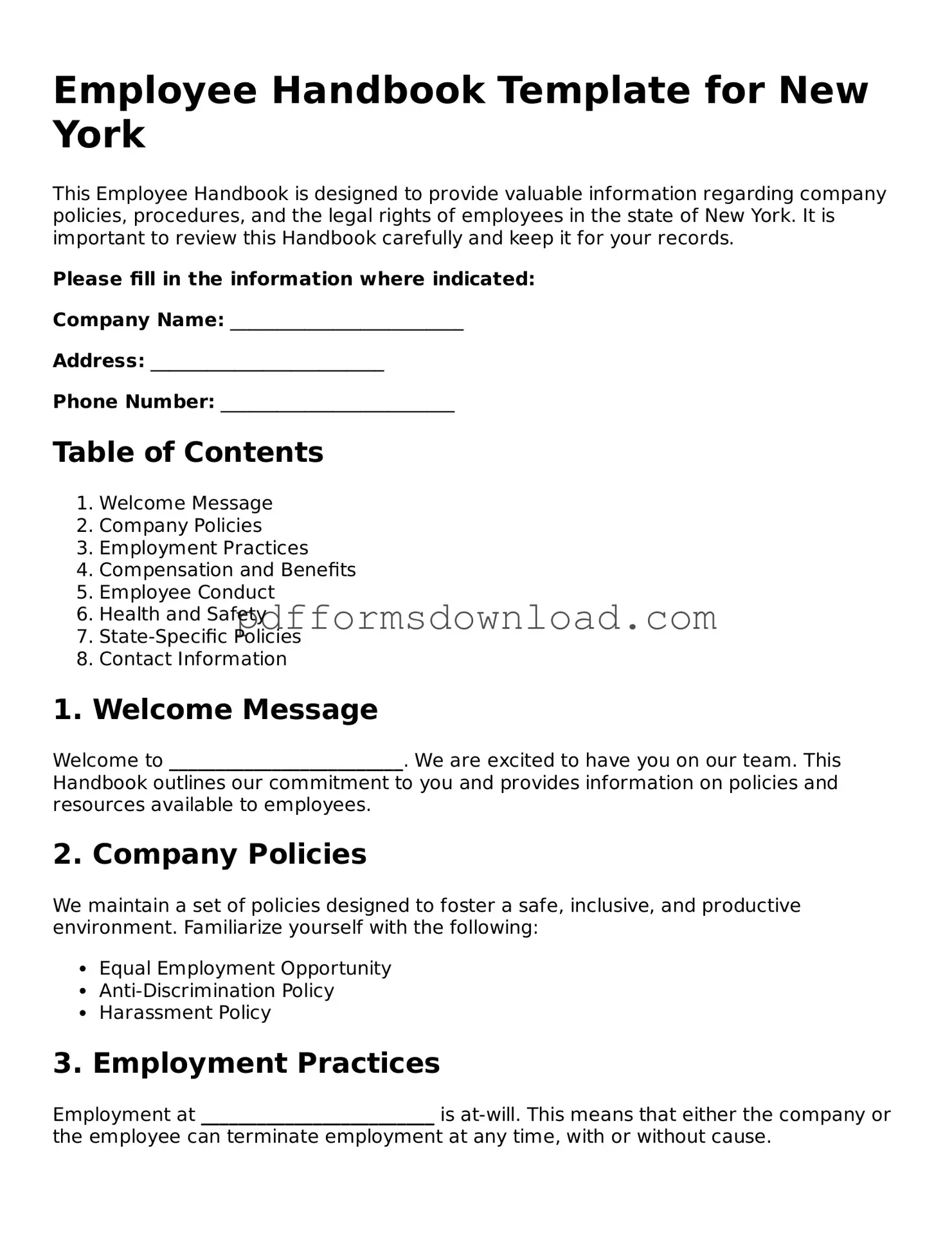 Printable New York Employee Handbook Form