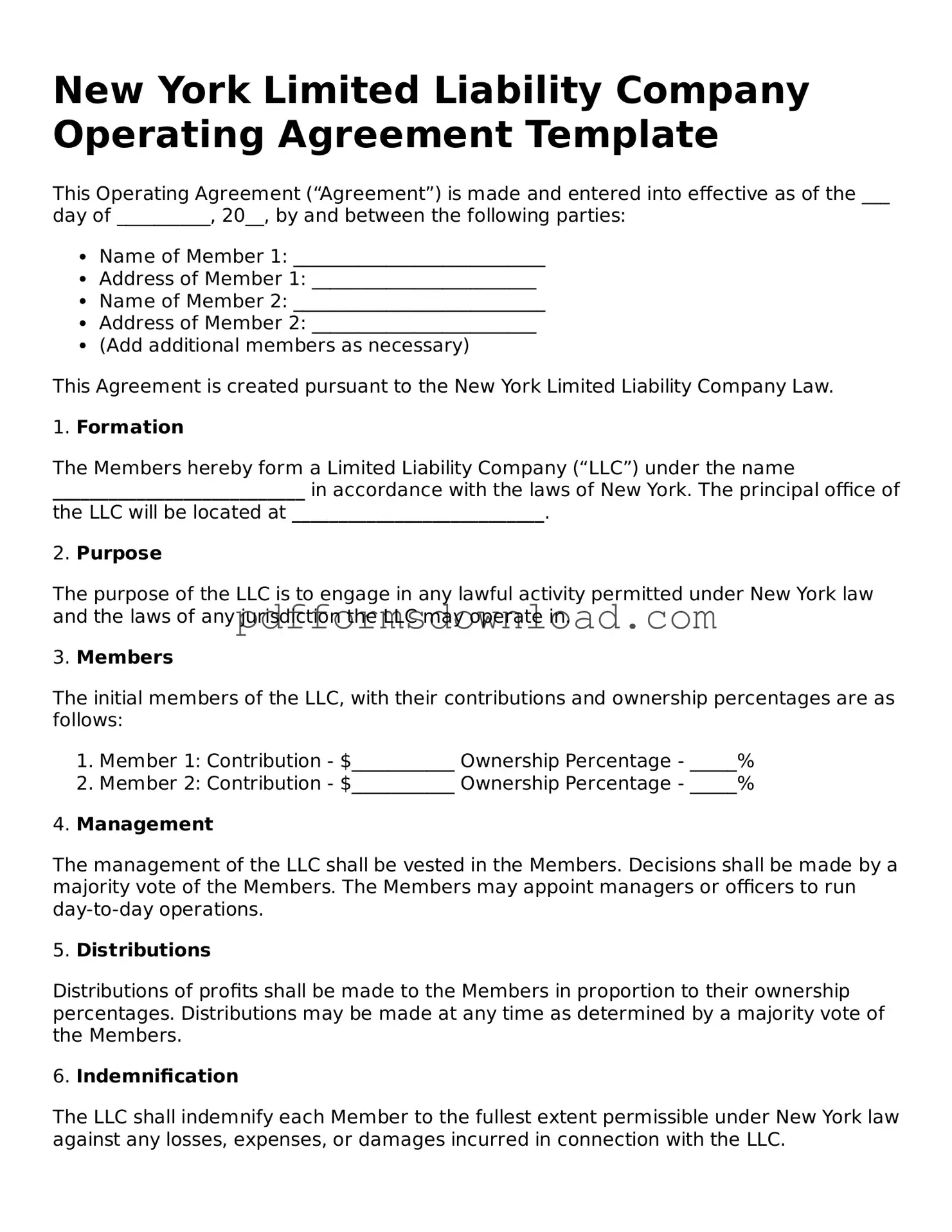 Printable New York Operating Agreement Form