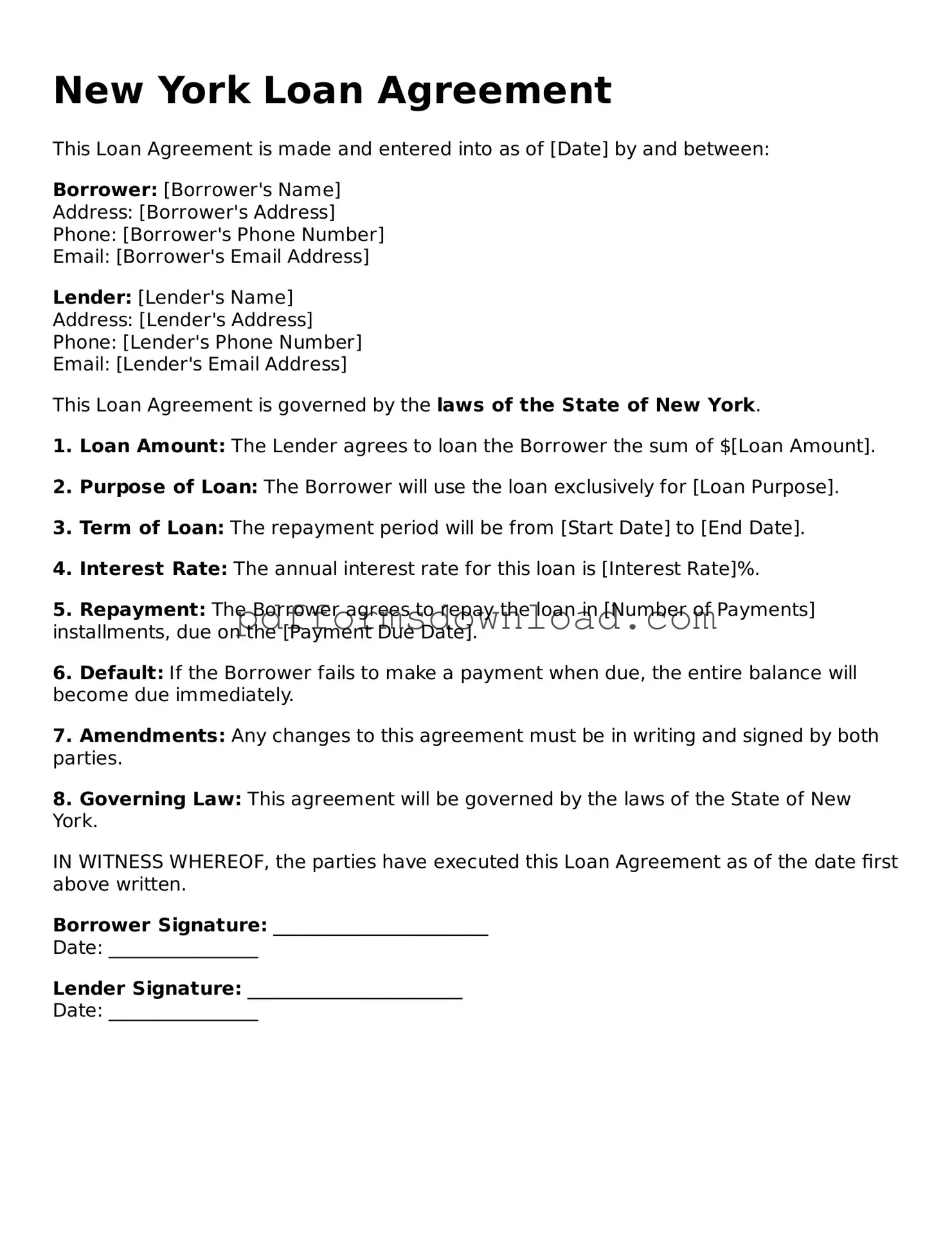 Printable New York Loan Agreement Form