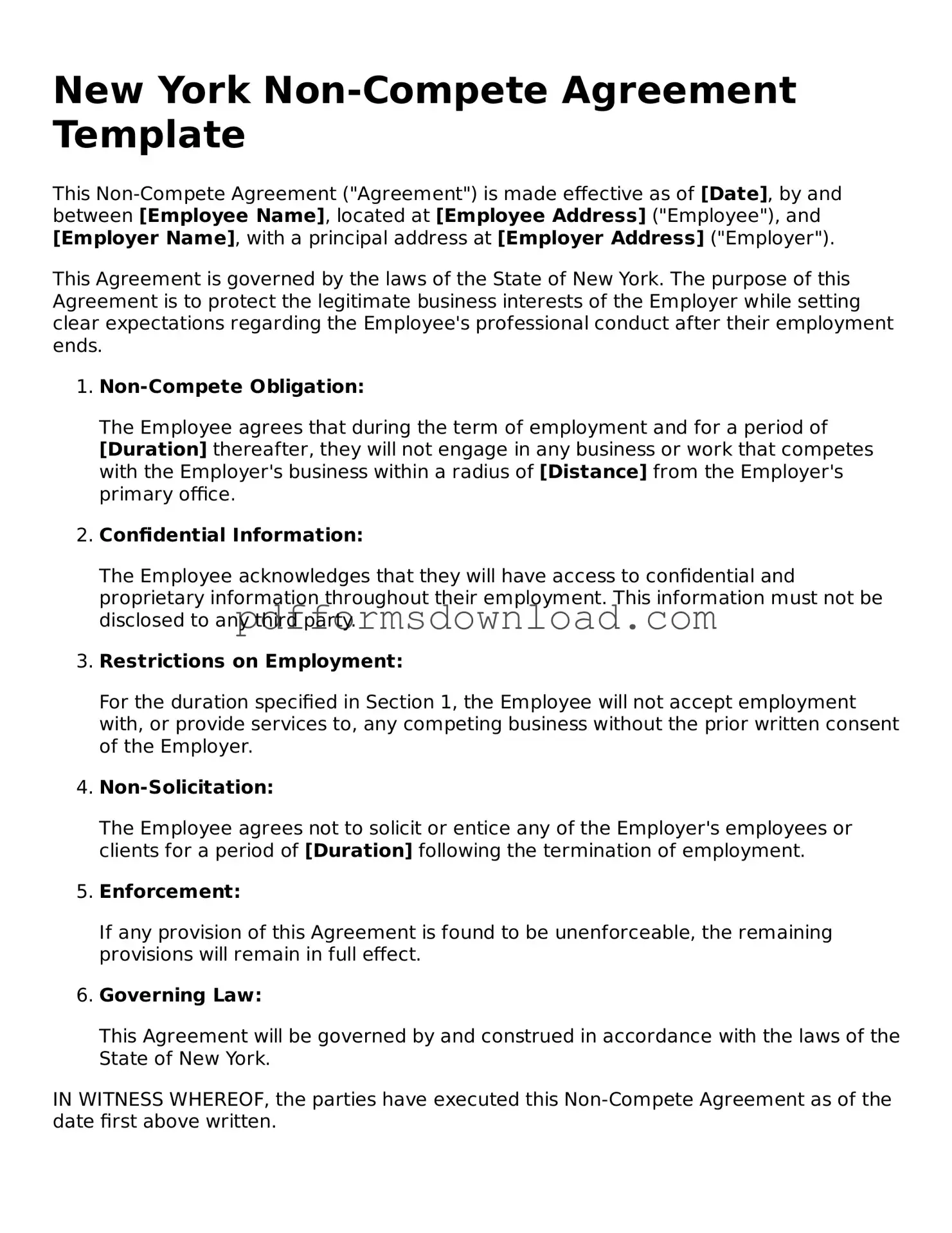 Printable New York Non-compete Agreement Form