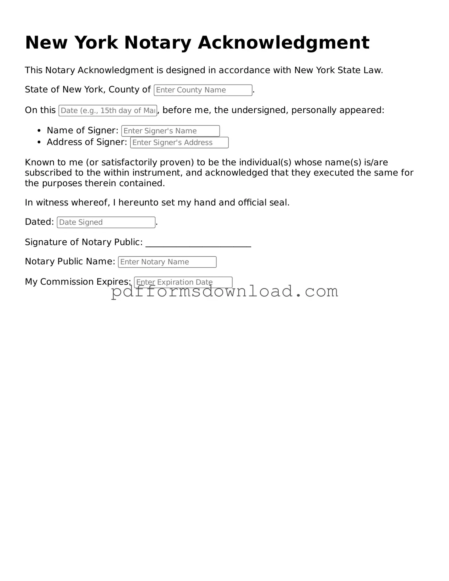Printable New York Notary Acknowledgement Form