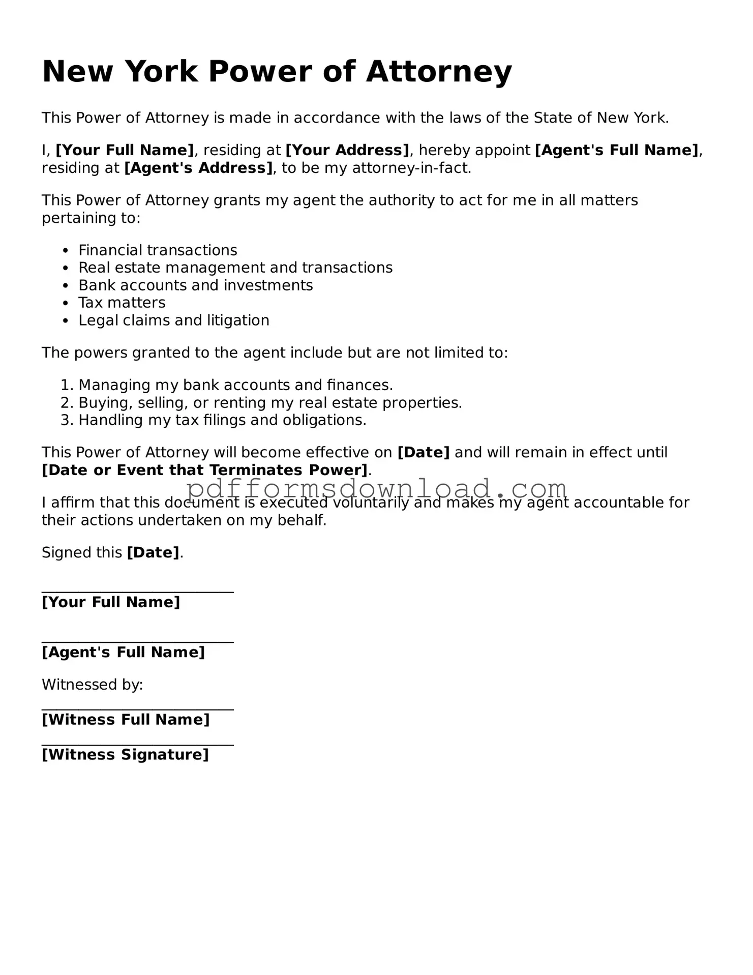 Printable New York Power of Attorney Form