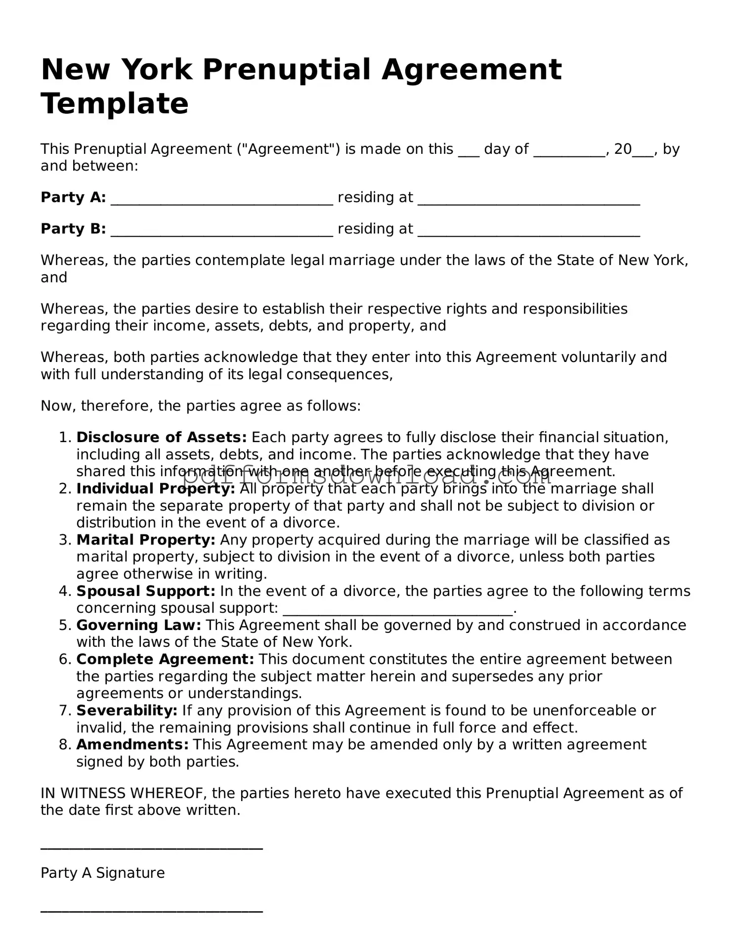 Printable New York Prenuptial Agreement Form