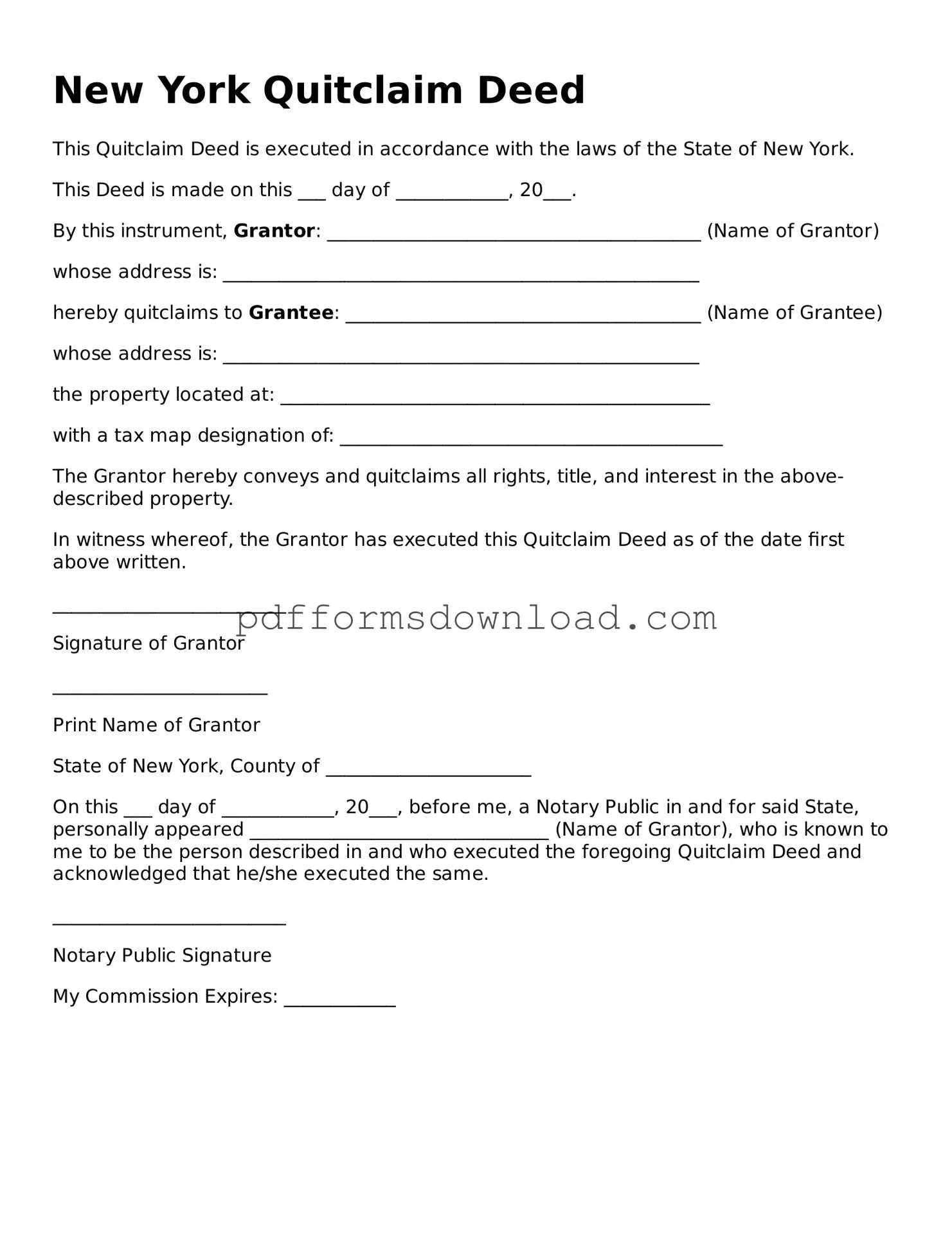 Printable New York Quitclaim Deed Form
