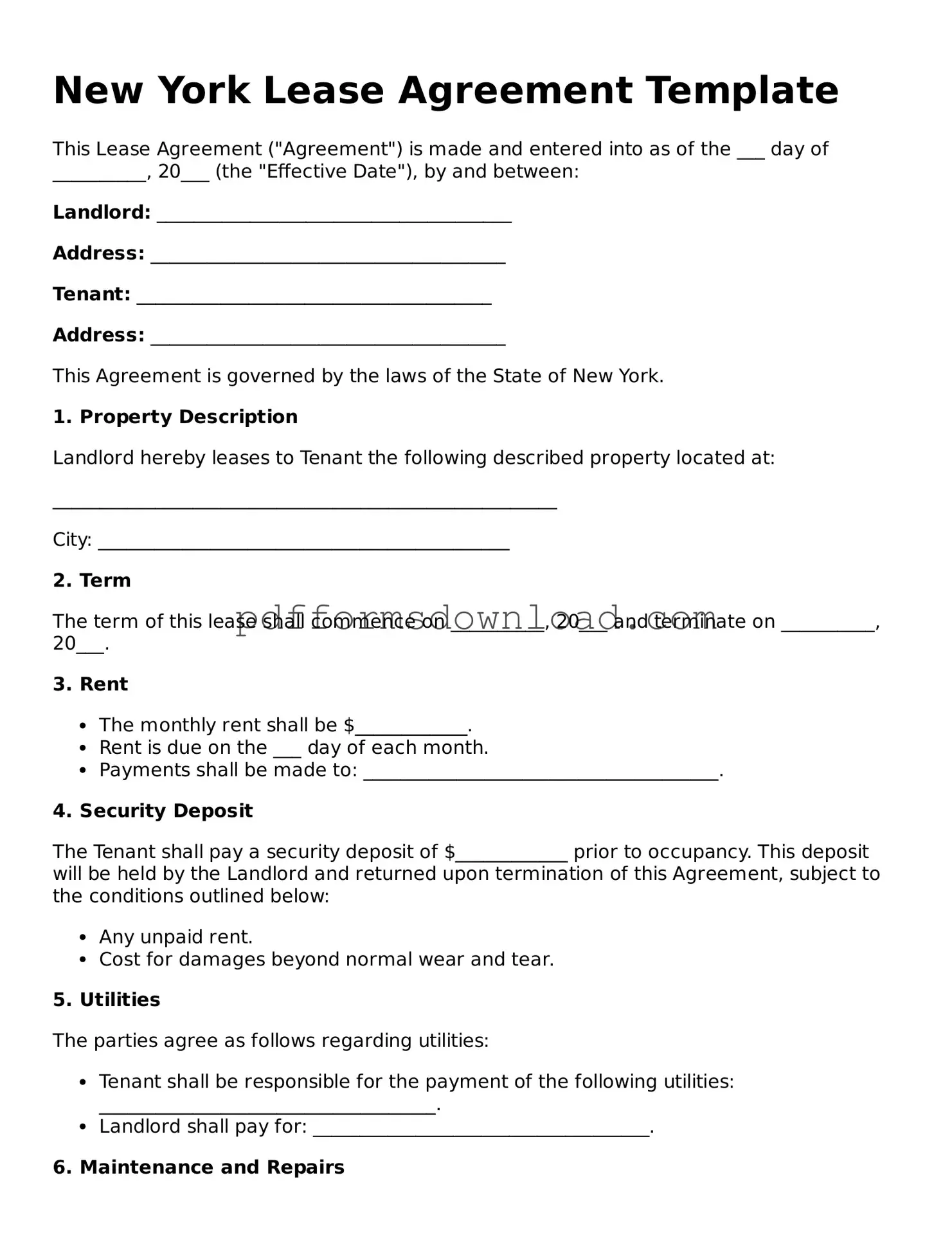 Printable New York Lease Agreement Form