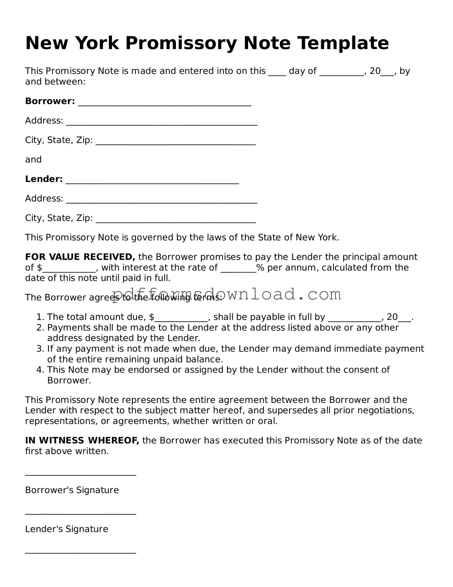 Printable New York Promissory Note Form