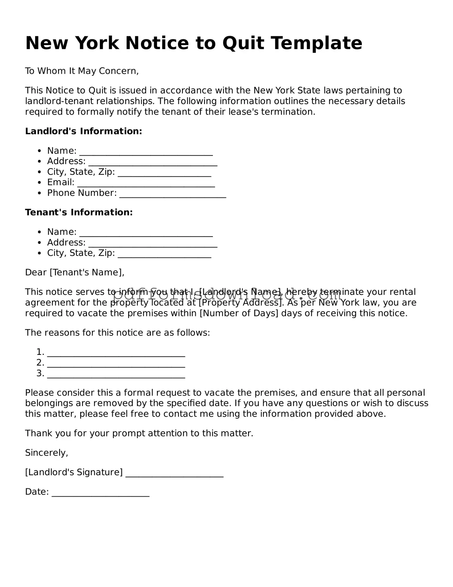 Printable New York Notice to Quit Form