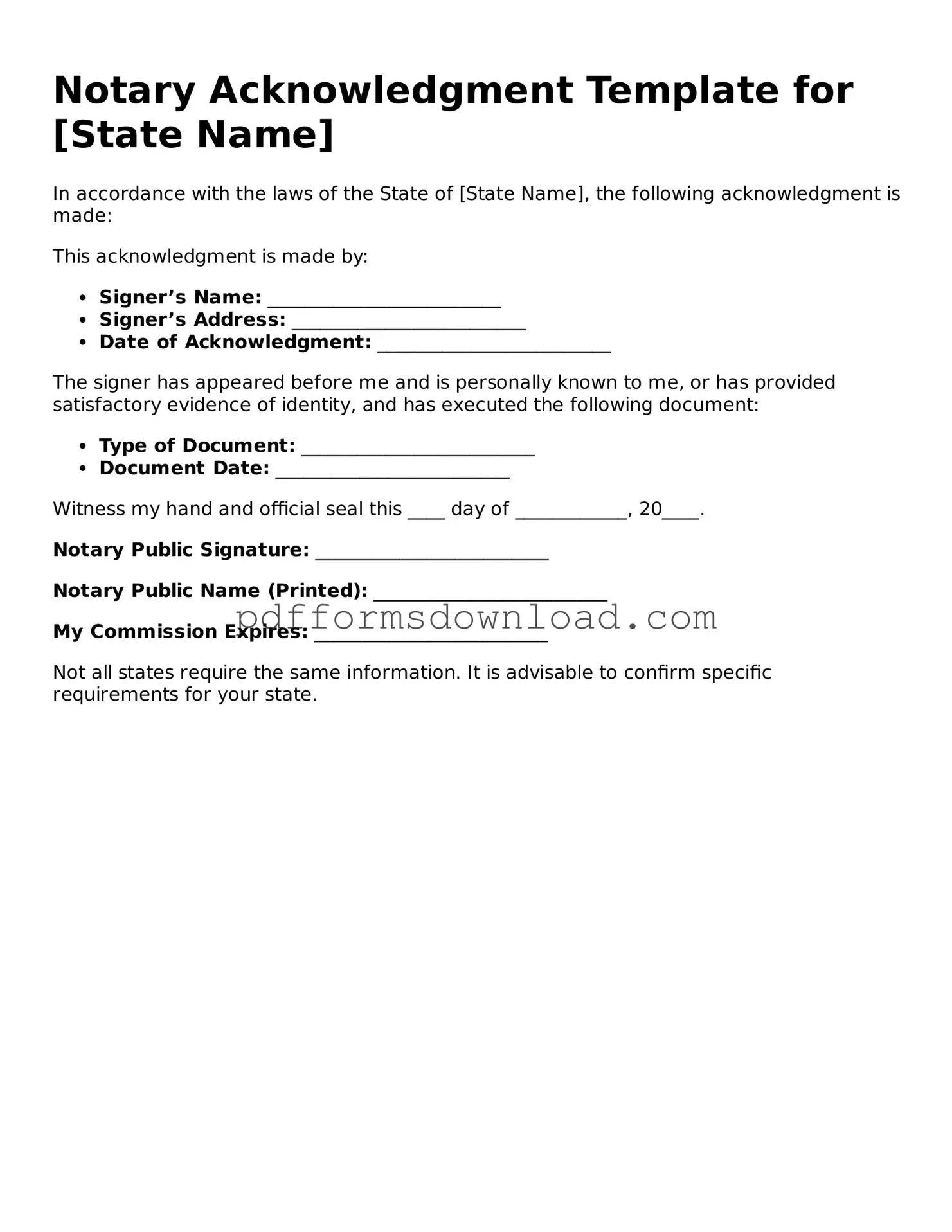 Official Notary Acknowledgement Document