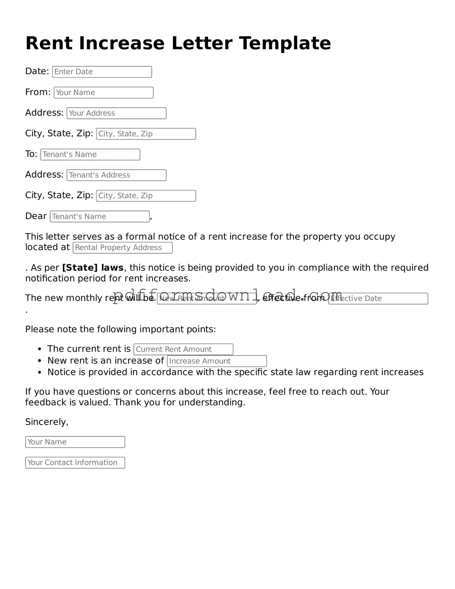 Official Rent Increase Letter Document