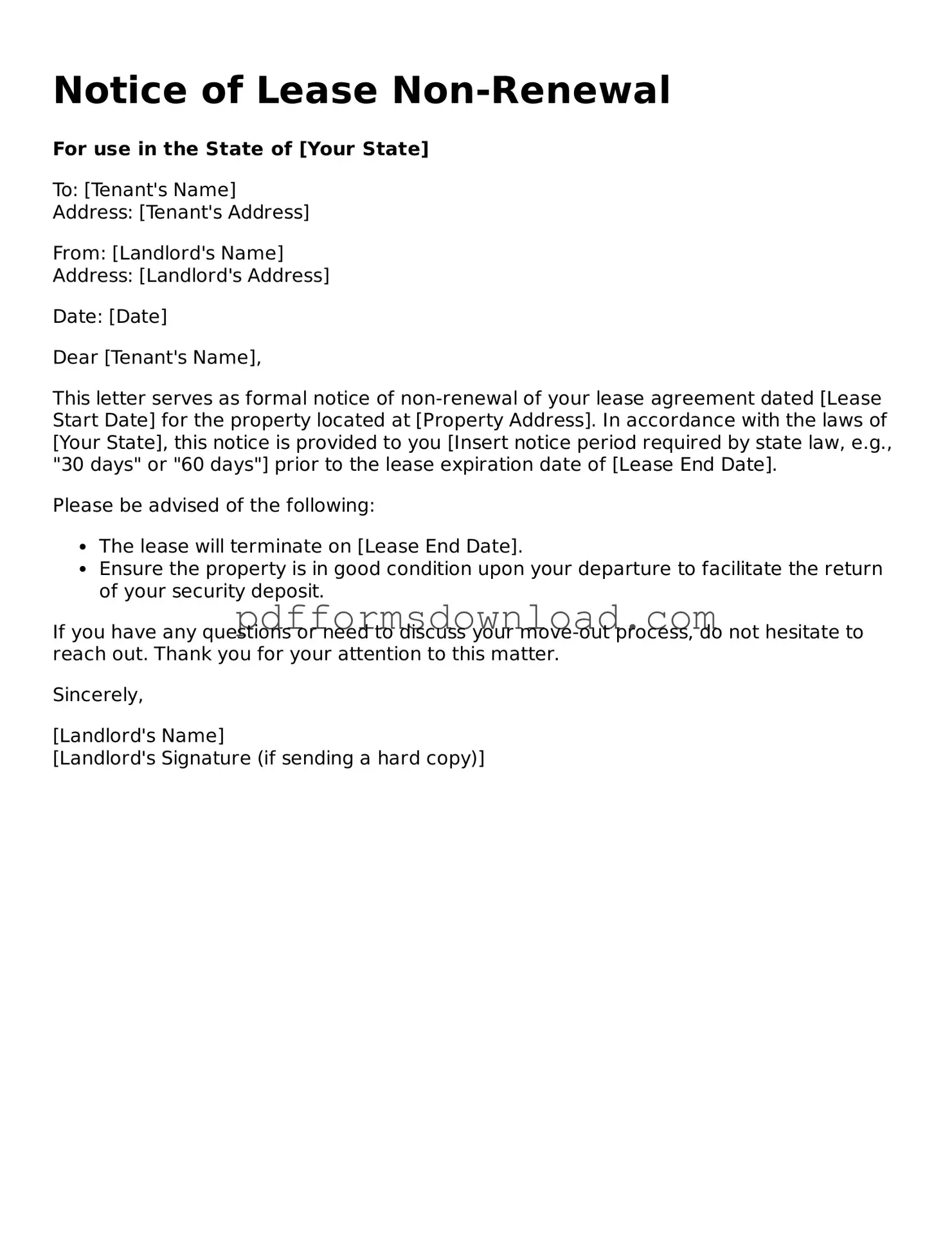Official Notice of Lease Non-Renewal Document