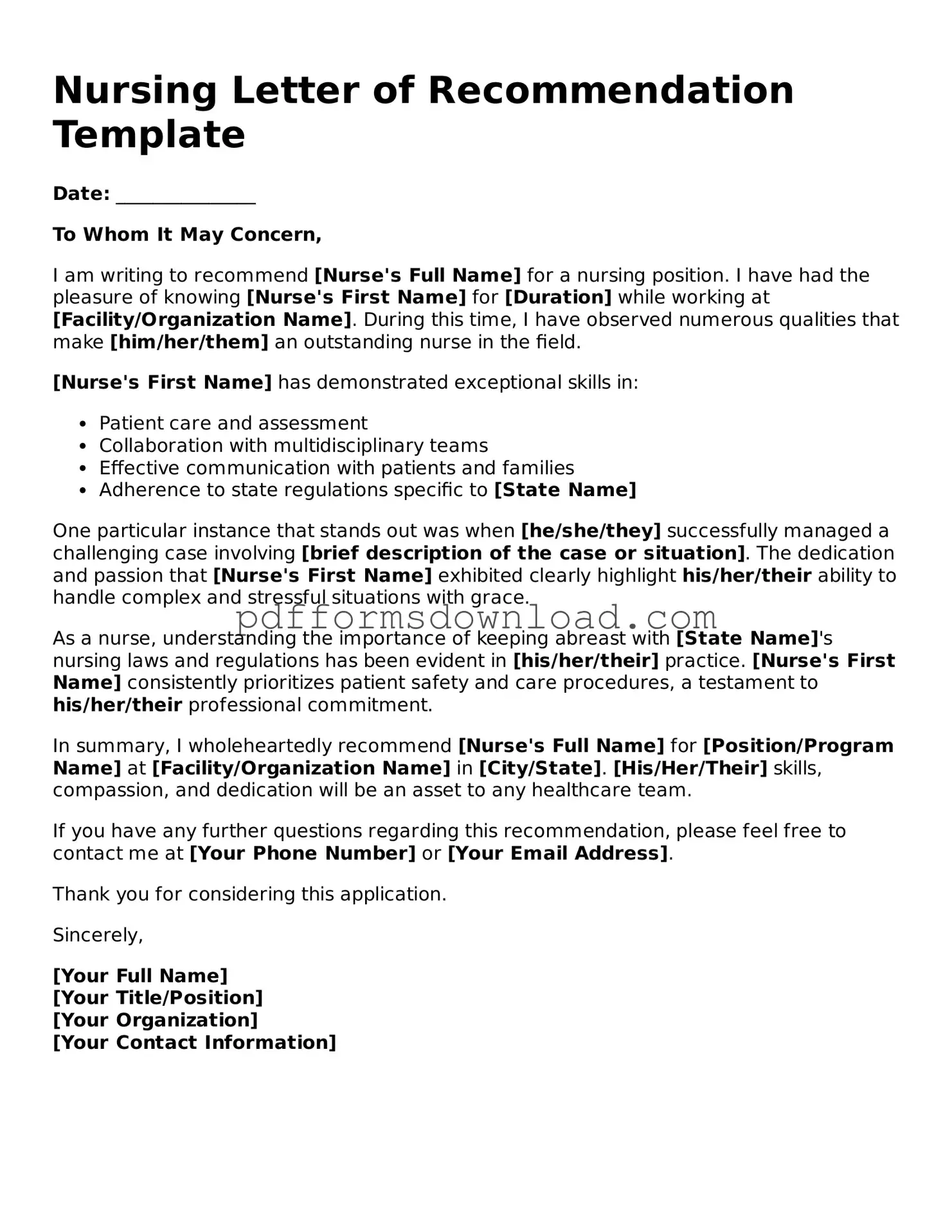 Official Nursing Letter of Recommendation Document