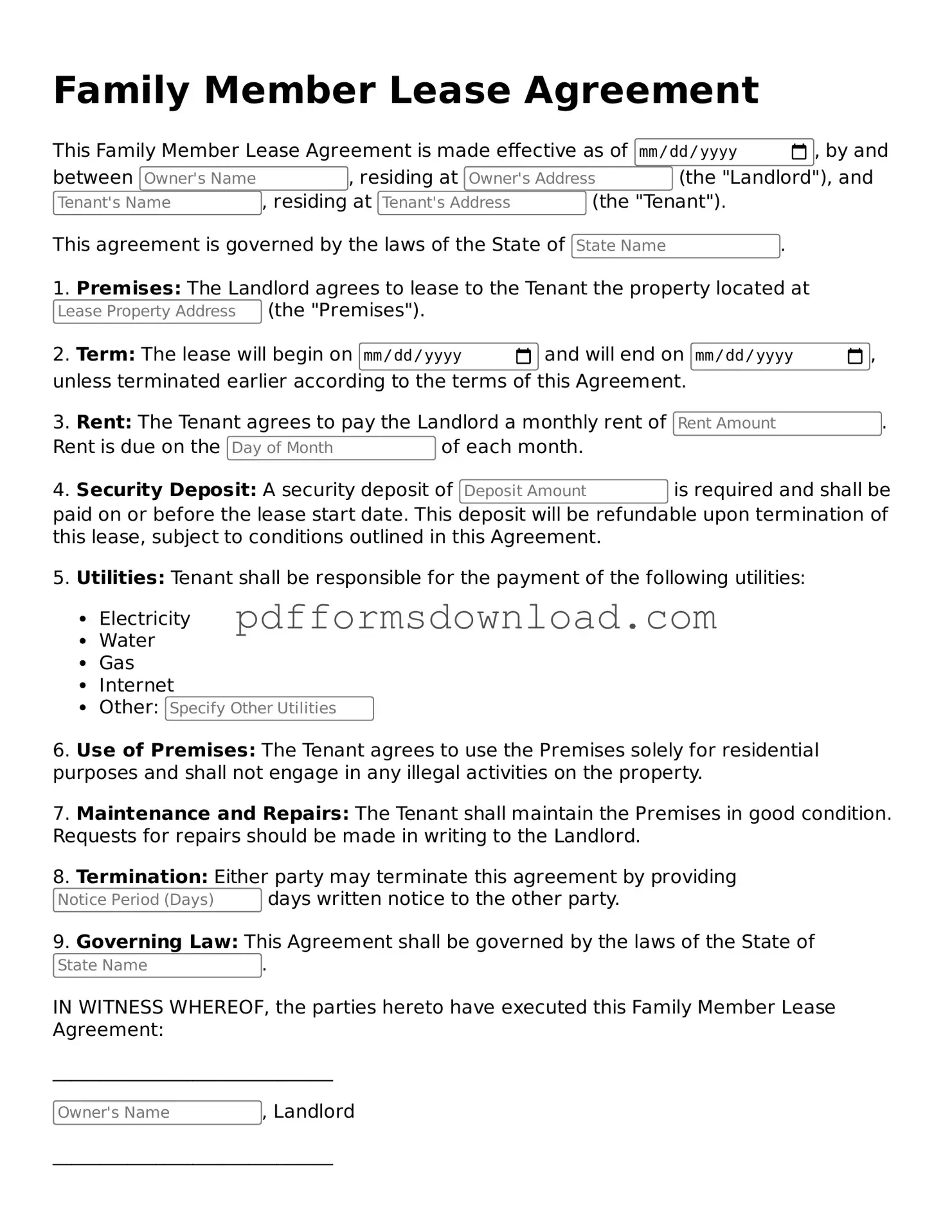 Official Family Member Lease Agreement Document