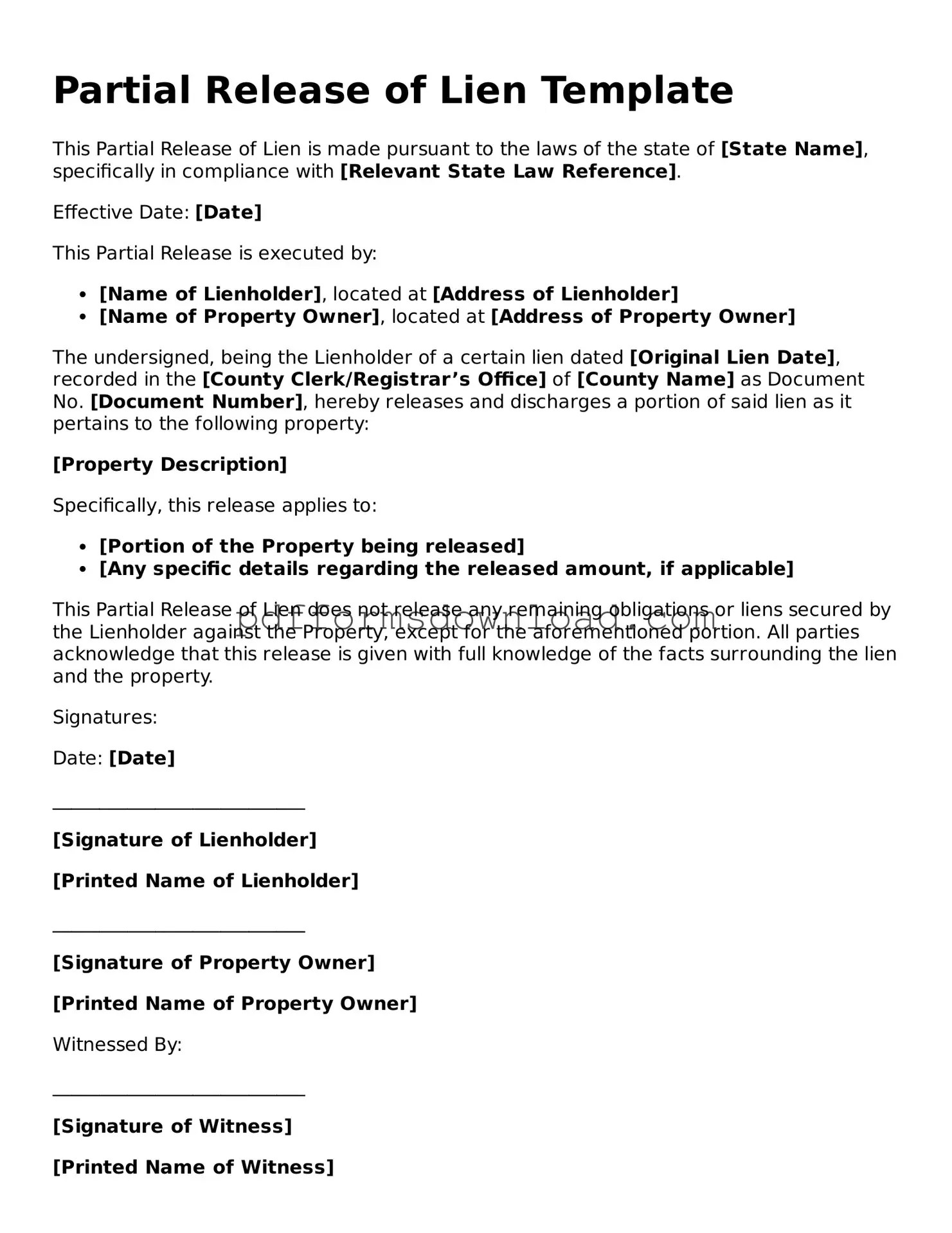 Official Partial Release of Lien Document