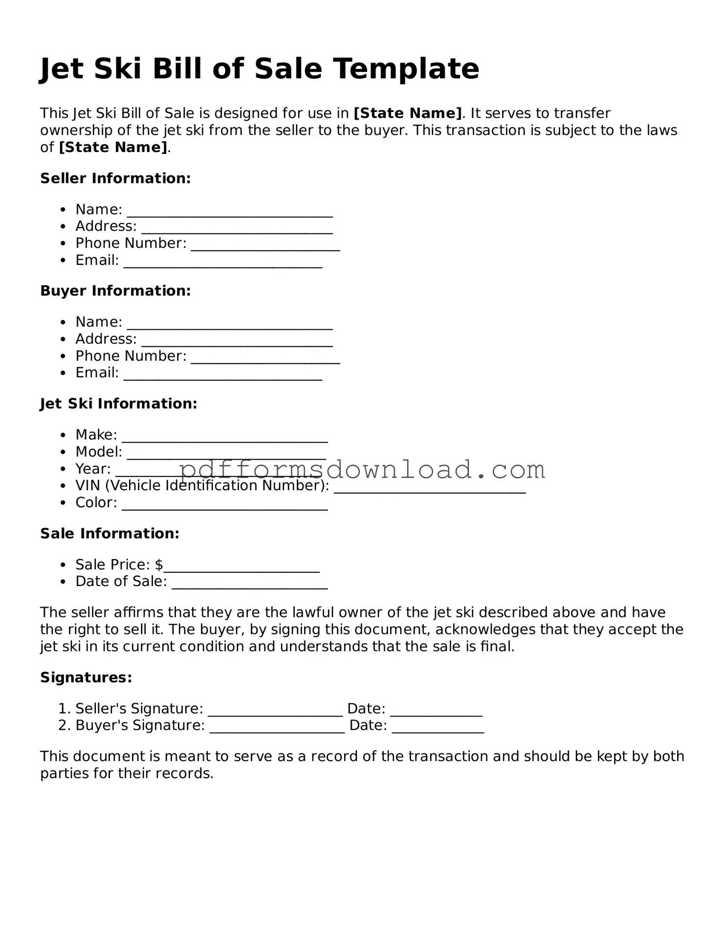 Official Jet Ski Bill of Sale Document