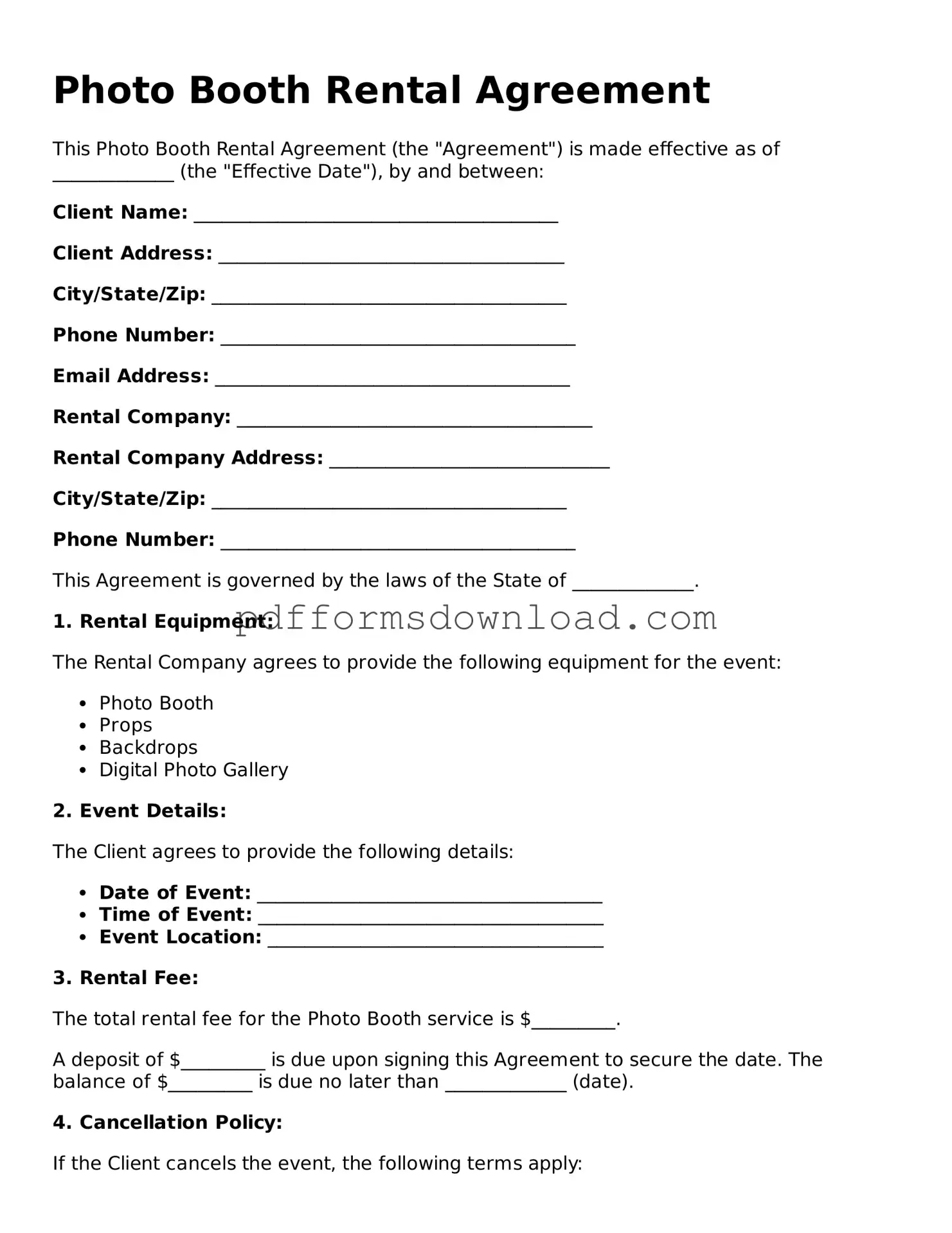 Official Photo Booth Rental Agreement Document