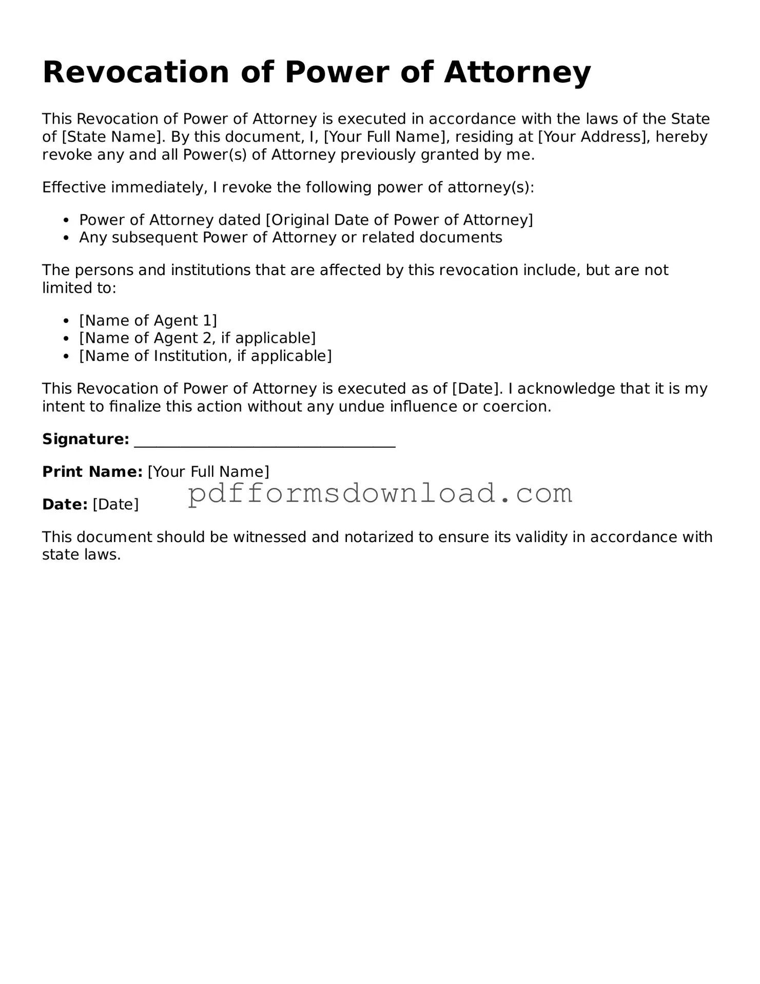 Official Revocation of Power of Attorney Document
