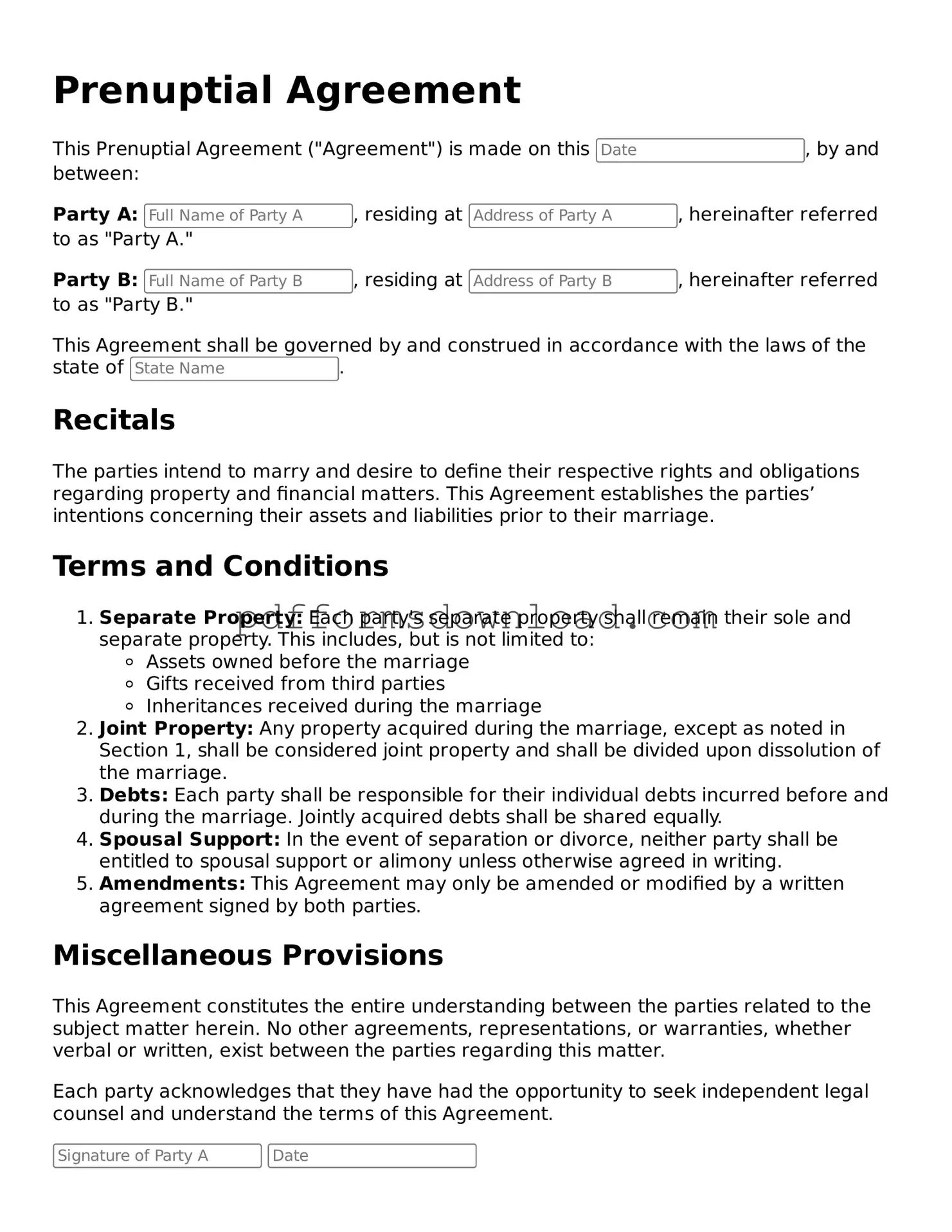 Official Prenuptial Agreement Document