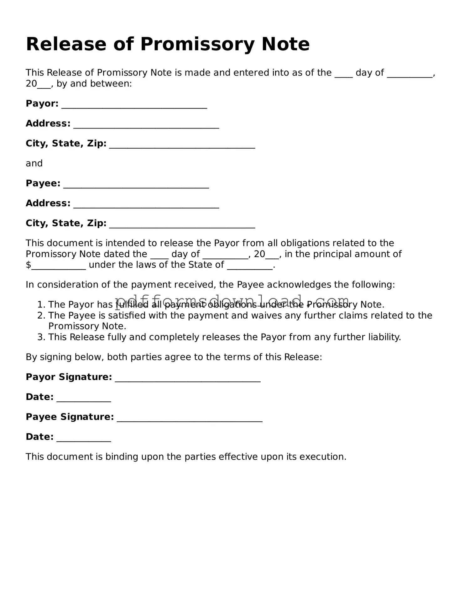 Official Release of Promissory Note Document