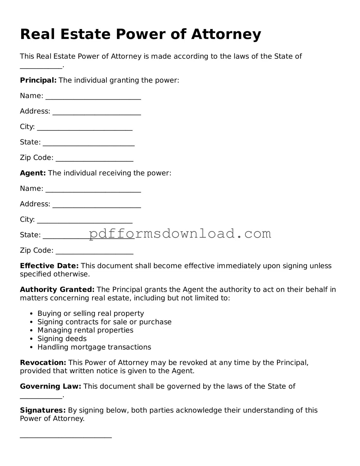 Official Real Estate Power of Attorney Document