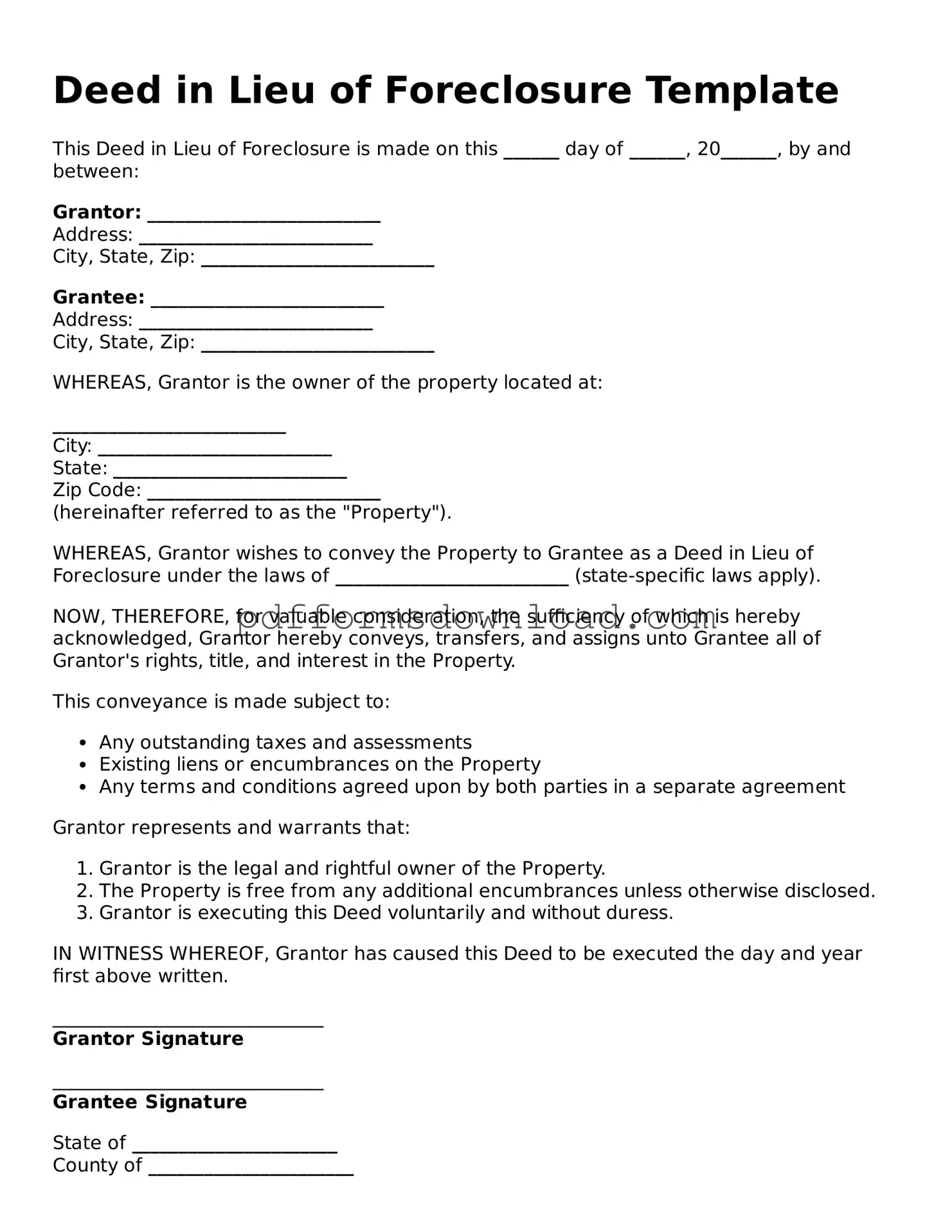 Official Deed in Lieu of Foreclosure Document