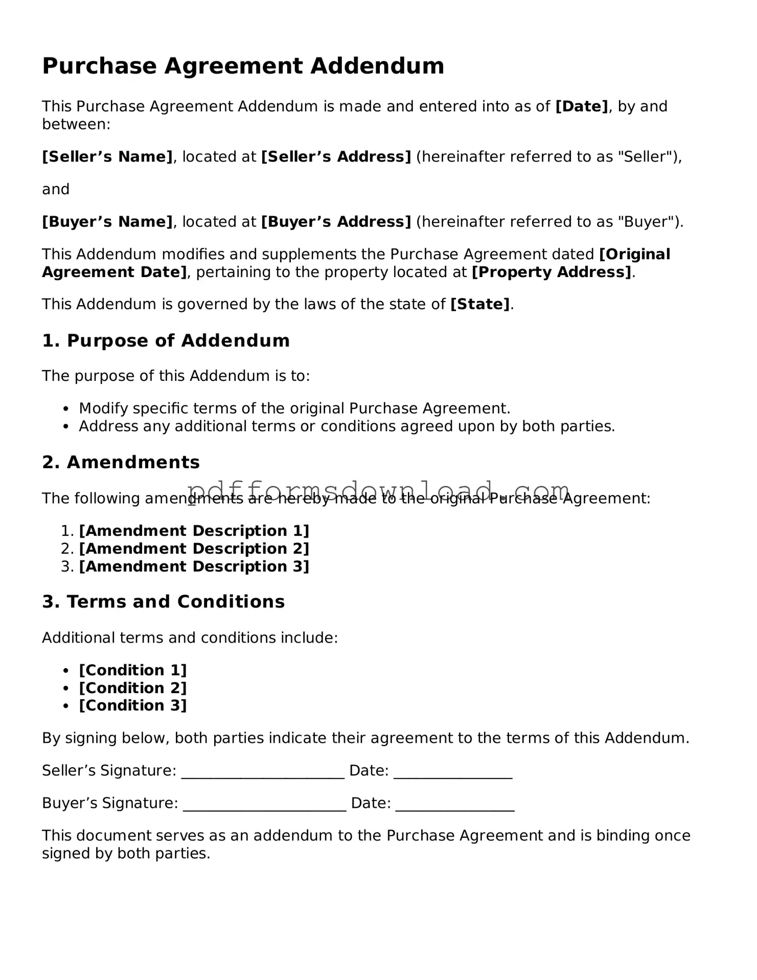 Official Purchase Agreement Addendum Document