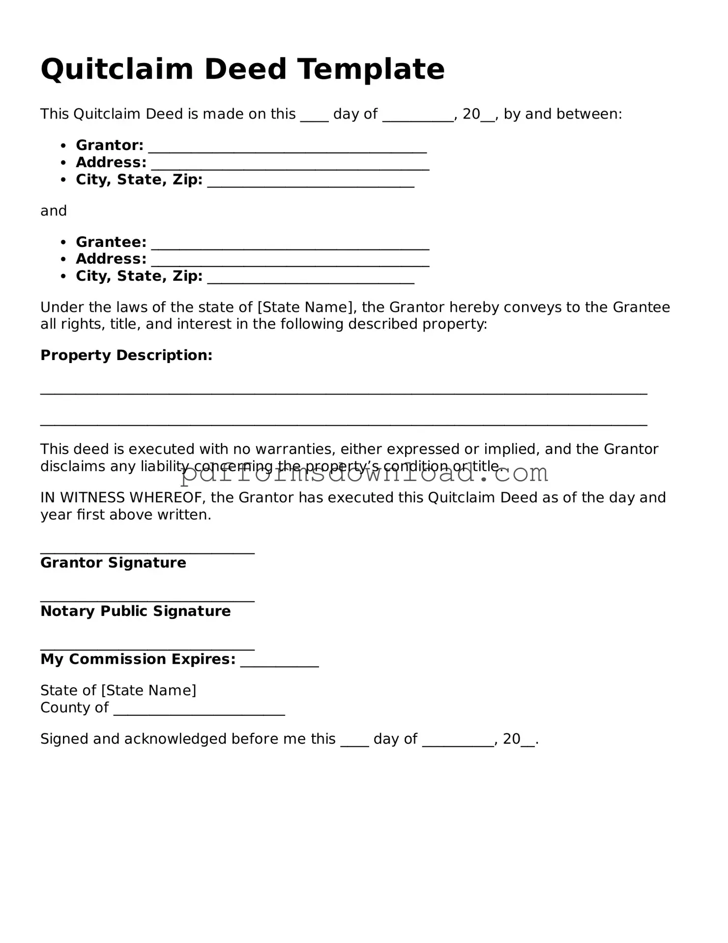 Official Quitclaim Deed Document