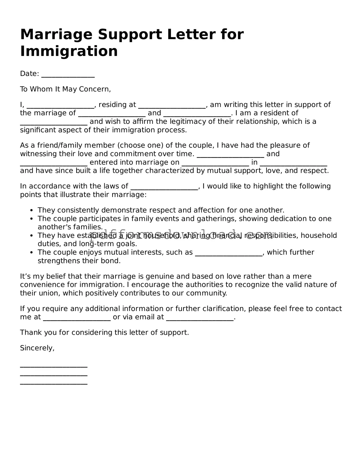 Official Marriage Support Letter for Immigration Document