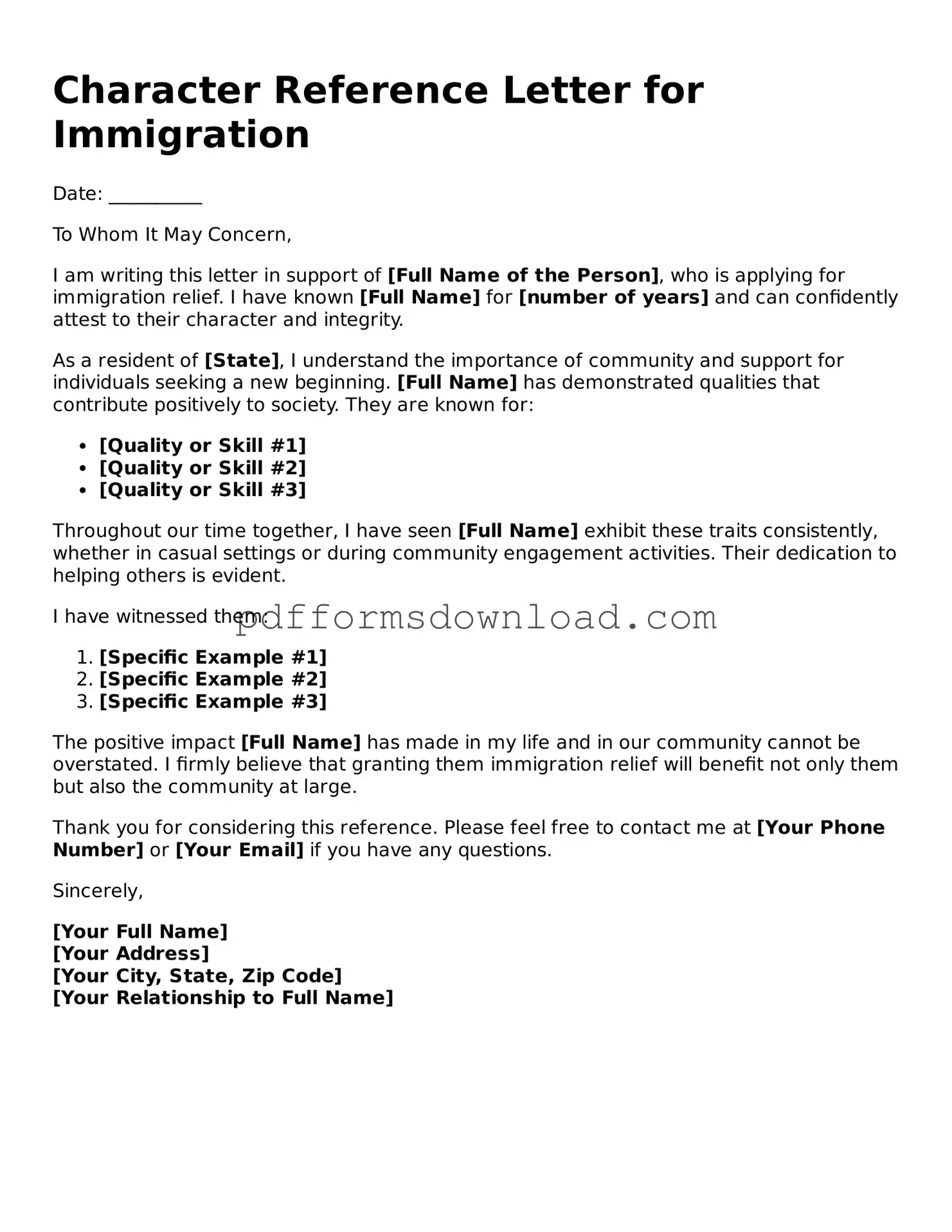 Official Character Reference Letter for Immigration Document