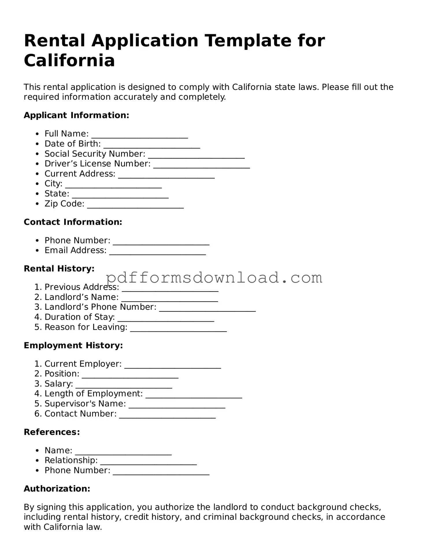 Official Rental Application Document