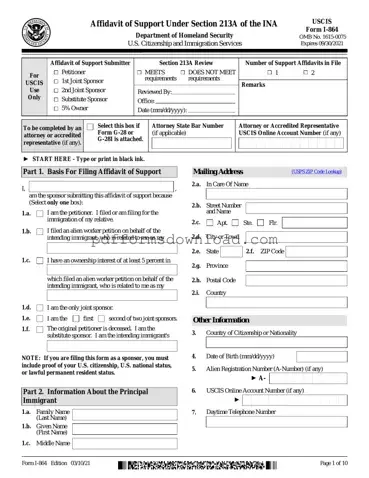 Download USCIS I-864 Template