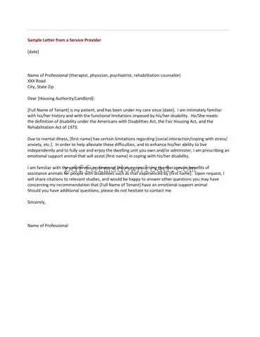 Download Emotional Support Animal Letter Template