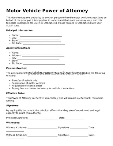 Official Motor Vehicle Power of Attorney Document