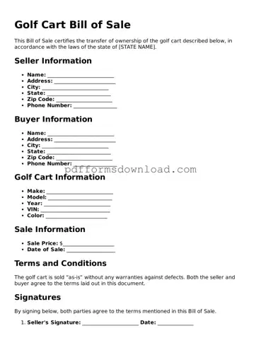 Official Golf Cart Bill of Sale Document