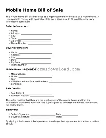Official Mobile Home Bill of Sale Document