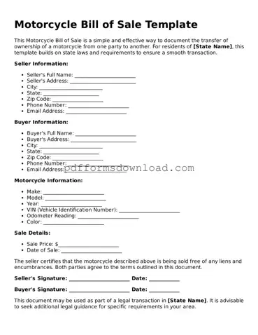 Official Motorcycle Bill of Sale Document