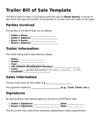 Official Trailer Bill of Sale Document
