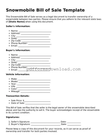 Official Snowmobile Bill of Sale Document