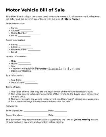 Official Motor Vehicle Bill of Sale Document