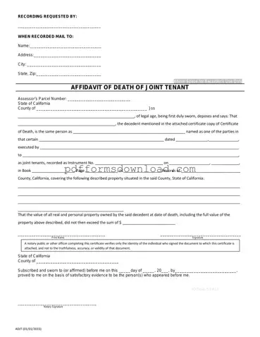 Download California Death of a Joint Tenant Affidavit Template
